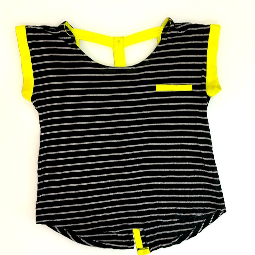 EM Black, White, and Fluorescent Yellow T-Shirt